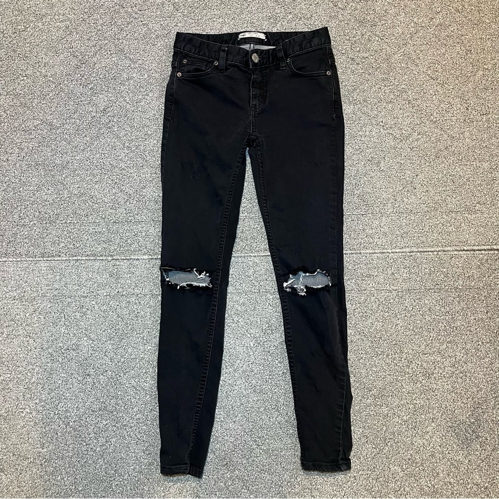 Free People 61855-16515125 Stretch Skinny Jeans Black Distressed Size 25